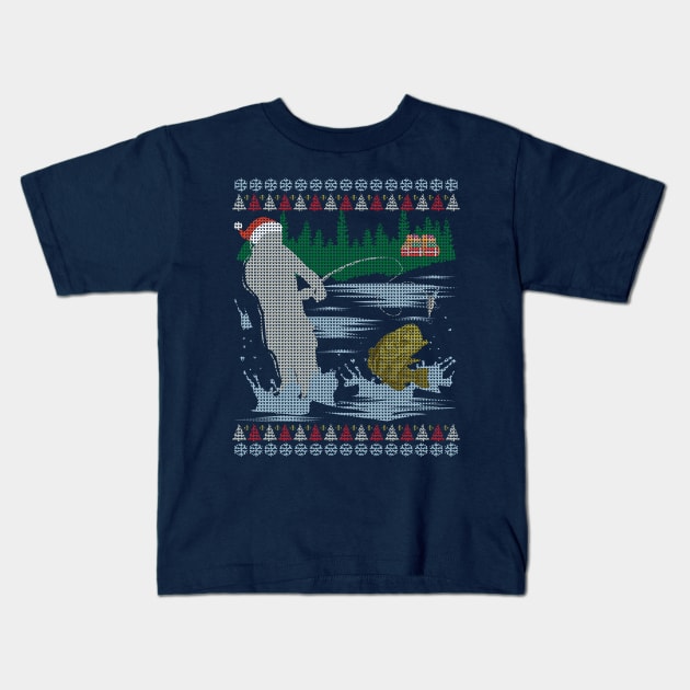 Fly Fishing Fisher Ugly Christmas Design Kids T-Shirt by 4Craig